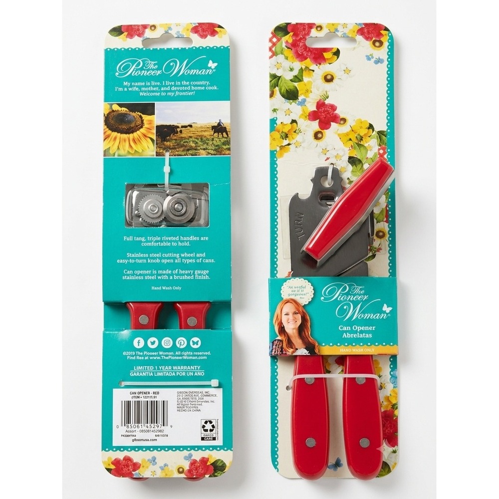 The Pioneer Woman Manual Can Opener Red Triple Riveted Stainless Steel 122116.01